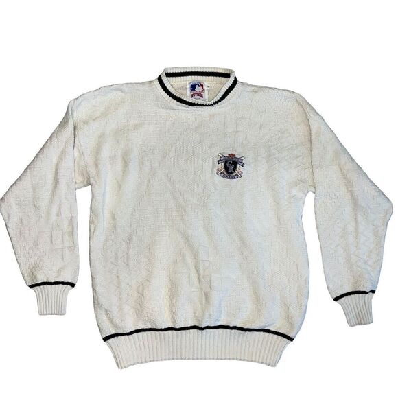 White Crewneck Men's Cardigan Sweater - Picture 3 of 9